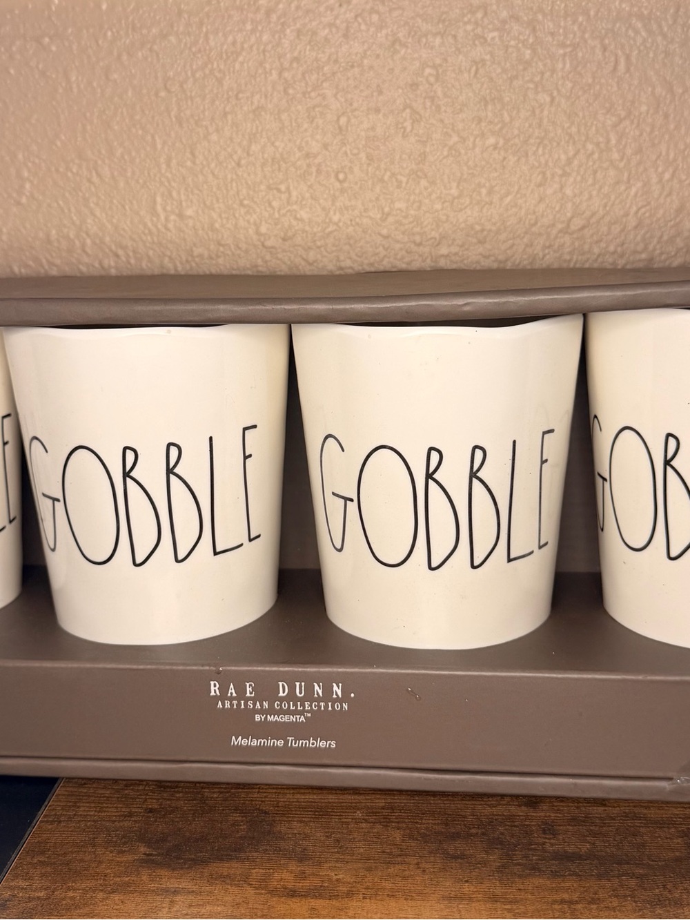 Rae Dunn Cream 'GOBBLE' Melamine Tumblers Set
